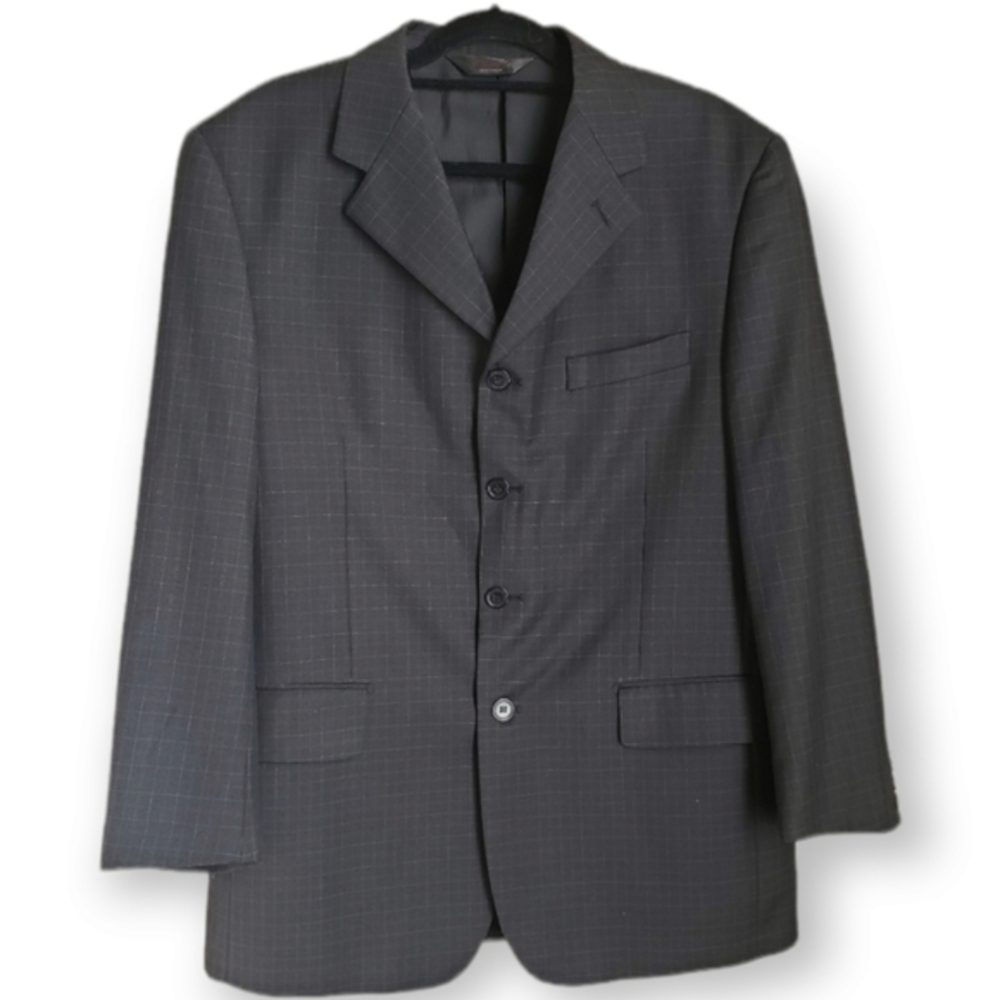 mens PALLINI black 4 button windowpane suit sz 40R‎